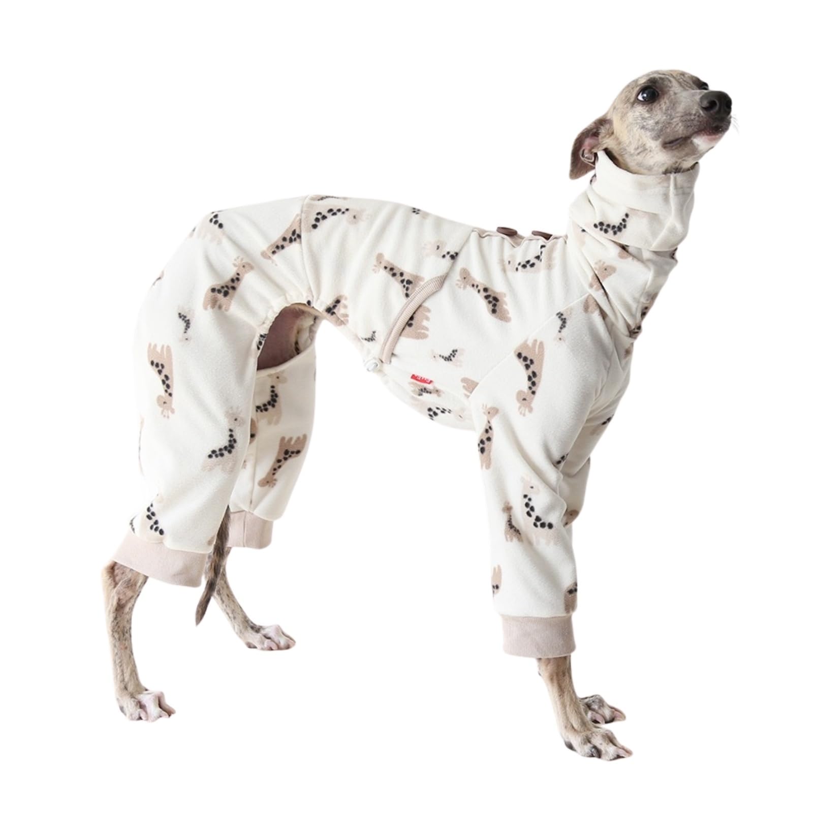 Italian Greyhound Jumper，Warm Turtleneck Whippet Four-Legs Fleece Pajamas Soft Dog Onesie Loungewear Dogs Jumpsuit, Giraffe_S