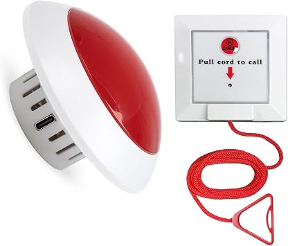Wireless Bathroom Emergency Pull Cord Alarm, Toilet SOS Call Button with Strobe Light, Medical Alert for Elderly & Disabled, Caregiver Pager for Home, Hospital & Nursing Home