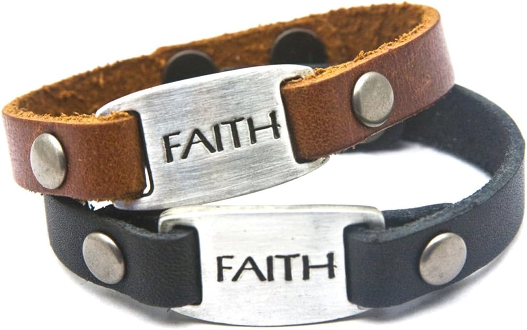 DIllon Rogers " Faith - Men's Leather Bracelet with Metal I.D. Style Charm - Black or Brown