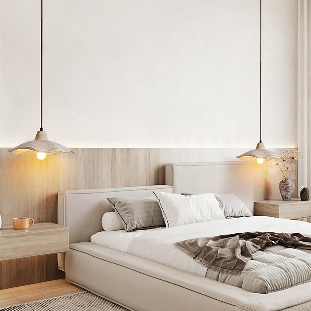 Lampe suspendue moderne style Wabi-sabi E27 réglable pour îlot de cuisine abat-jour béton en forme de fleur lustre unique en ciment Suspension Luminaire adaptée à la salle à manger chambre à co