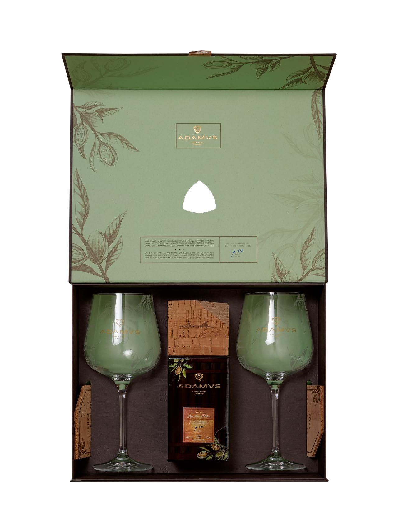 Caja de Regalo Adamus Ginebra Orgánica Signature Edition 2023-70cl | Incluye 2 Copas y 2 Bases de Corcho Natural
