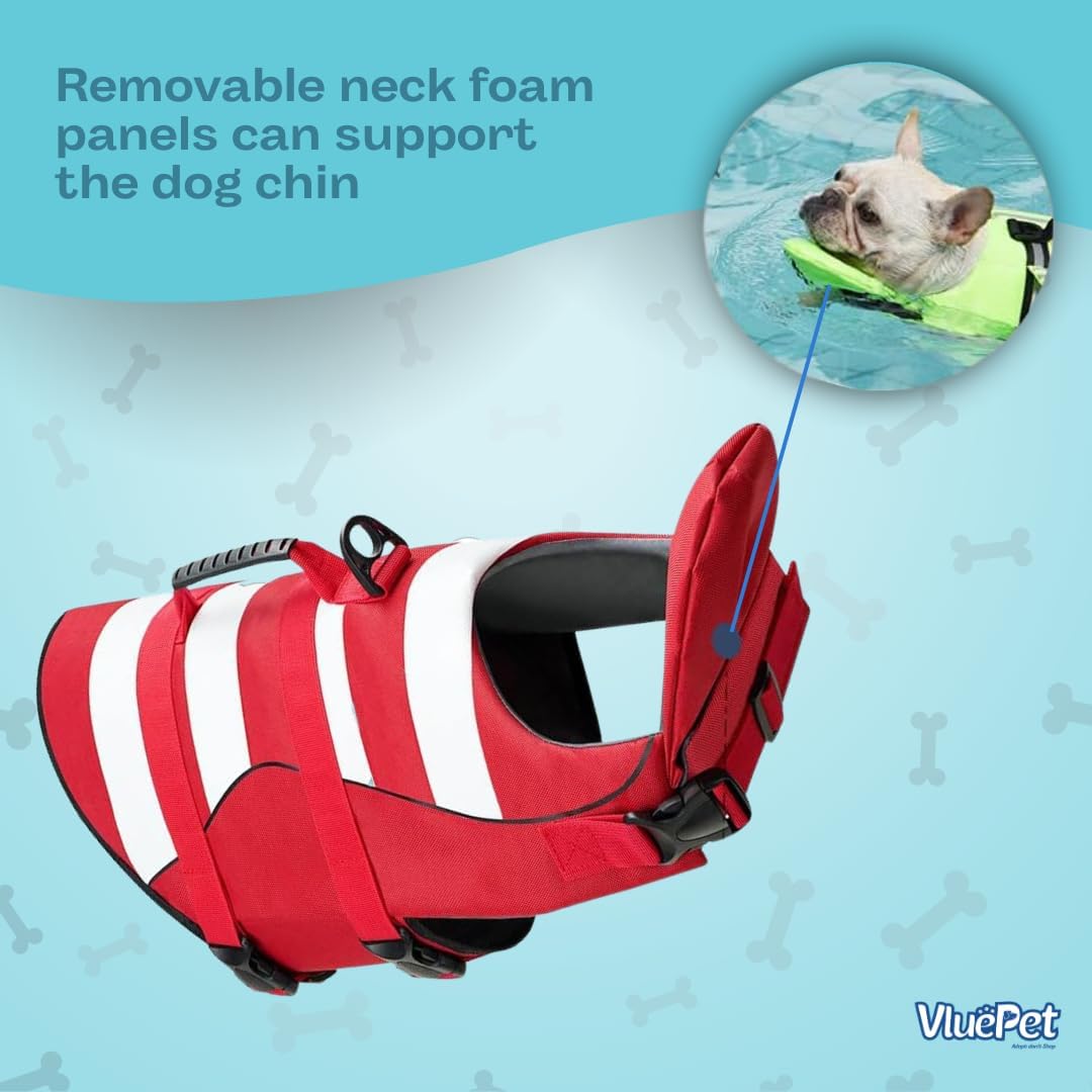 Reflective Dog Harness with Lifeguard Floatation Device | Polyester & Cotton Blend Material | Adjustable Straps for Optimal Fit and Visibility, Large - (Red)
