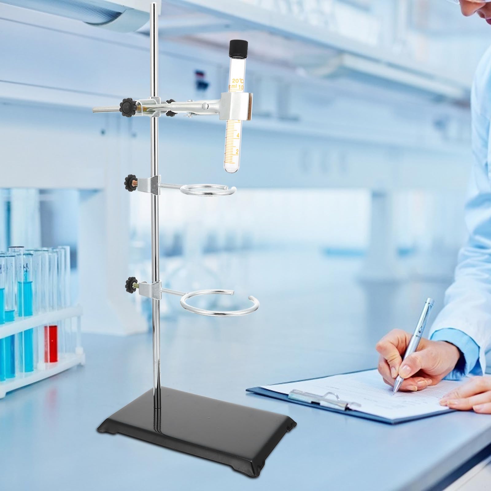 YARNOW Support de Laboratoire Facile à Assembler en Fer Argenté et Pratique à Transporter pour Expériences de Chimie et Physique