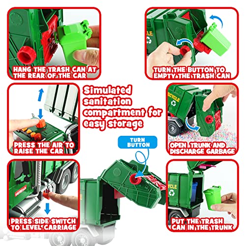 Image of Dwi Dowellin Toddler Toys for 3 + Years Old Boys, 15 inch Large Garbage Truck Toy,Friction Powered Waste Management Garbage Truck with Lights and Sounds,3 Rear Loader Trash Cans,Kids Gift