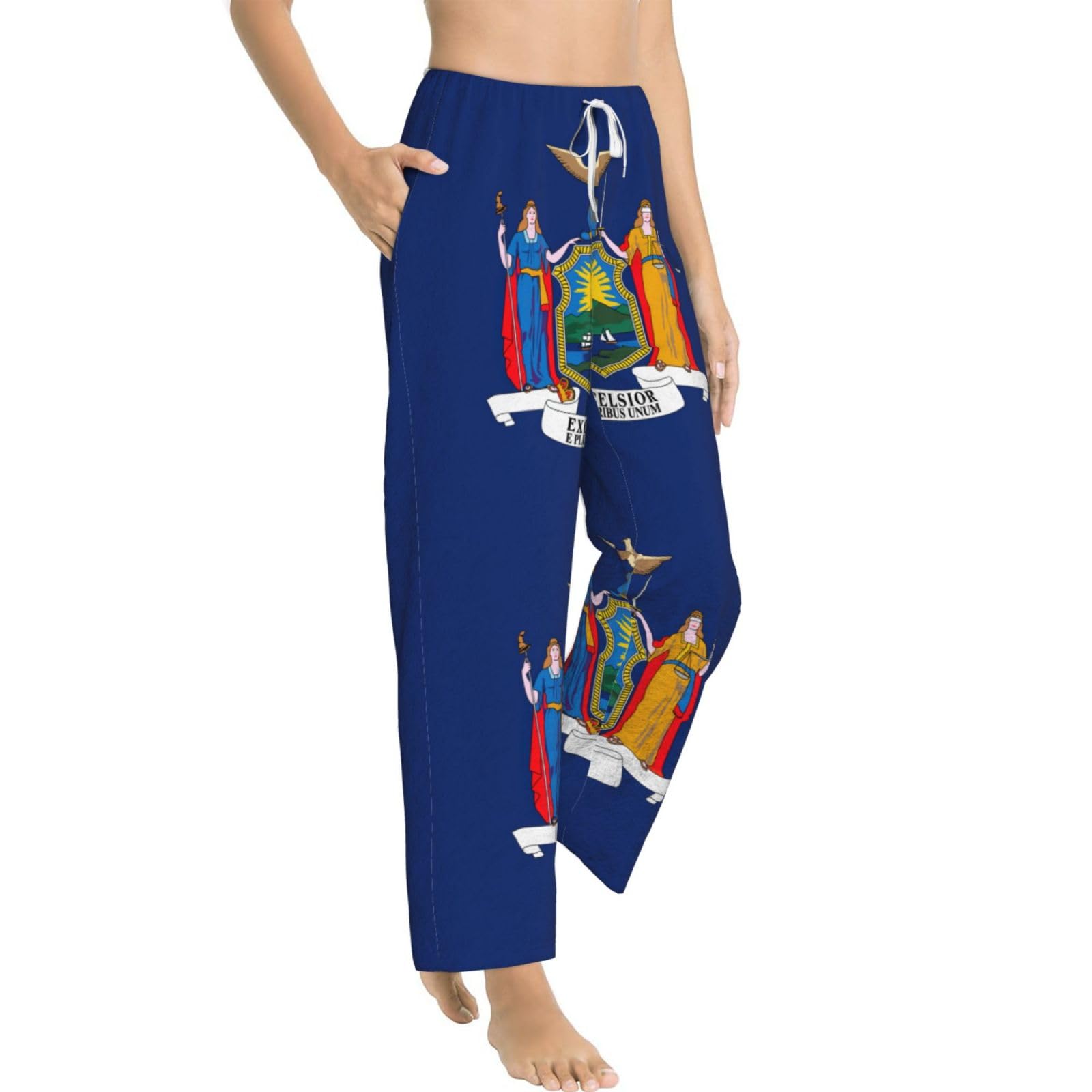 Flanell-Pyjamahose für Damen, Motiv: New Yorker Flagge, warm, bequem, Lounge-Schlafhose für Urlaub und Weihnachten
