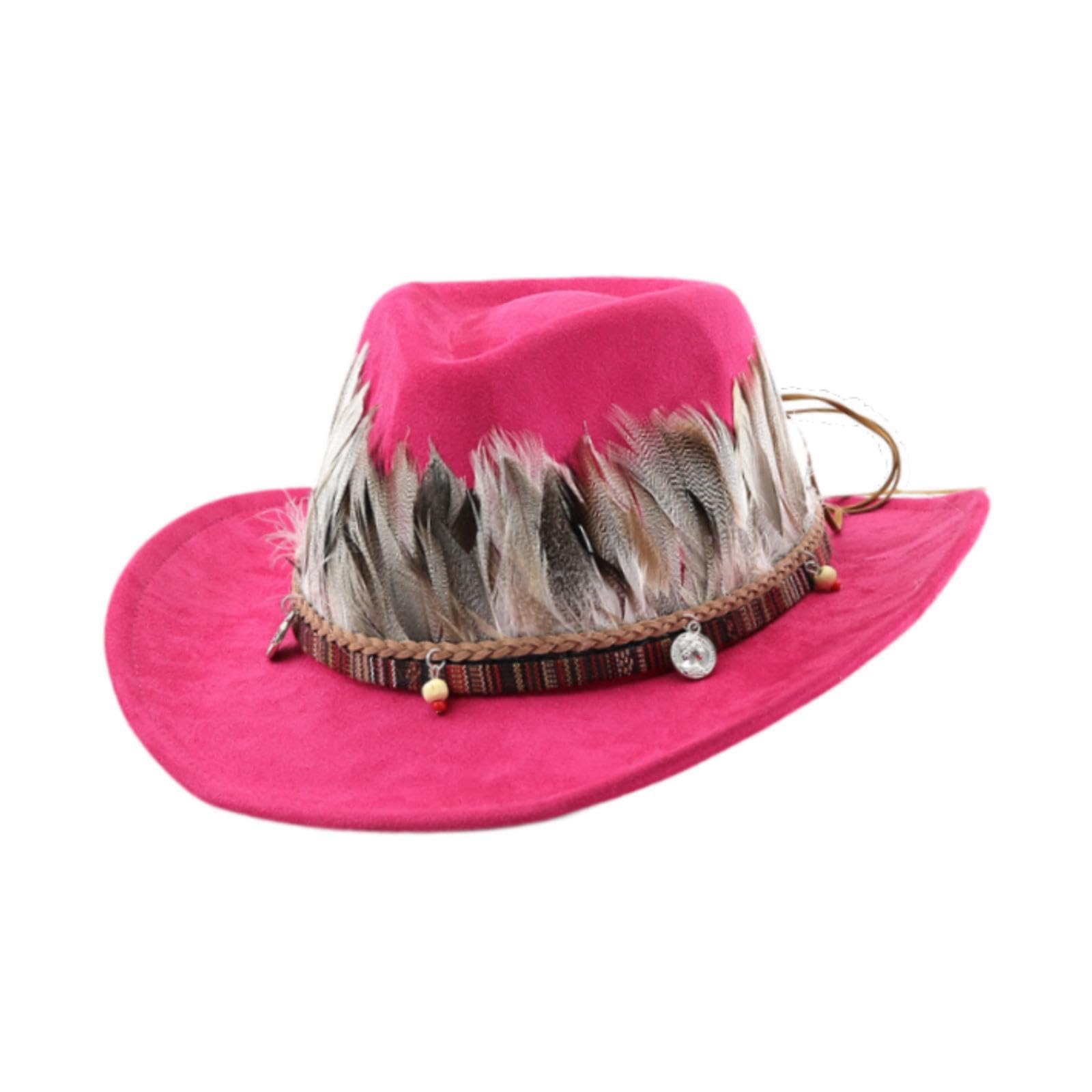 Western Cowboy Hat Wide Brim Versatile Cowgirl Hat for Festivals Gift Hiking Rose Red-image-31