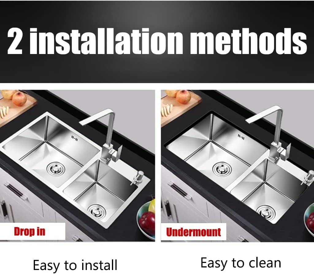 Fregadero de cocina de acero inoxidable, fregadero de doble cuenco con estación de trabajo con accesorios de drenaje, material de grado 304, ideal para uso doméstico y comercial