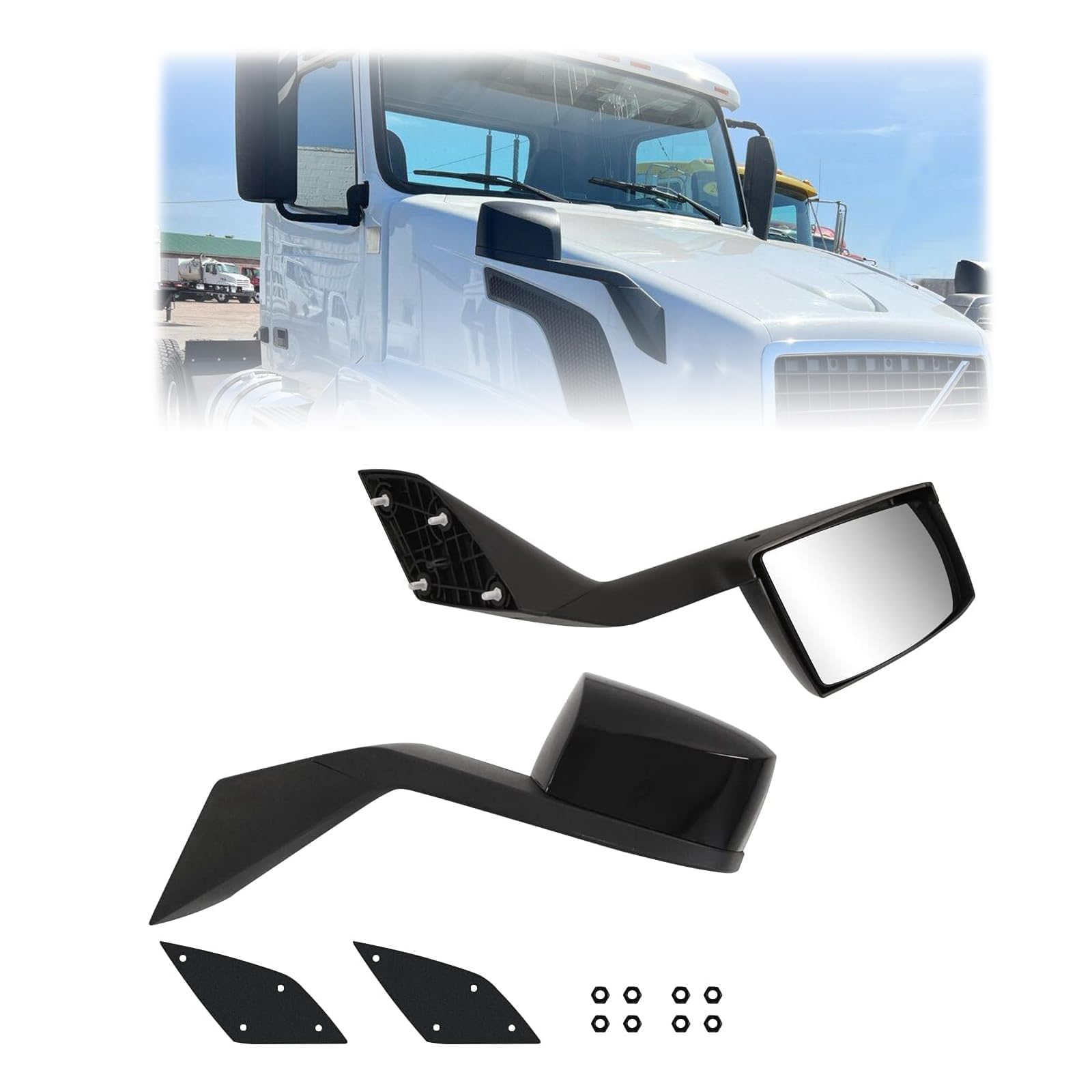 LEAVAN Black Hood Mirrors Assembly Fit for 2000-2015 Volvo VNL Pair of Heavy Truck Hood Mirror with Mounting Kit Driver and Passenger Side