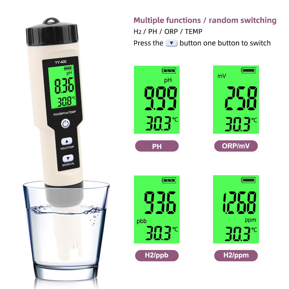Buy RCYAGO 4in1 Digital pH Meter with ATC, pH/ORP/H2/TEMP Meter, ±0.