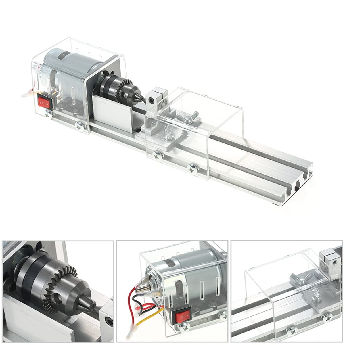 Mini MáQuina de Torno DIY, Torno de para CarpinteríA, Fresadora, Cuentas de Pulido, de Herramientas Rotativas, Enchufe de la UE