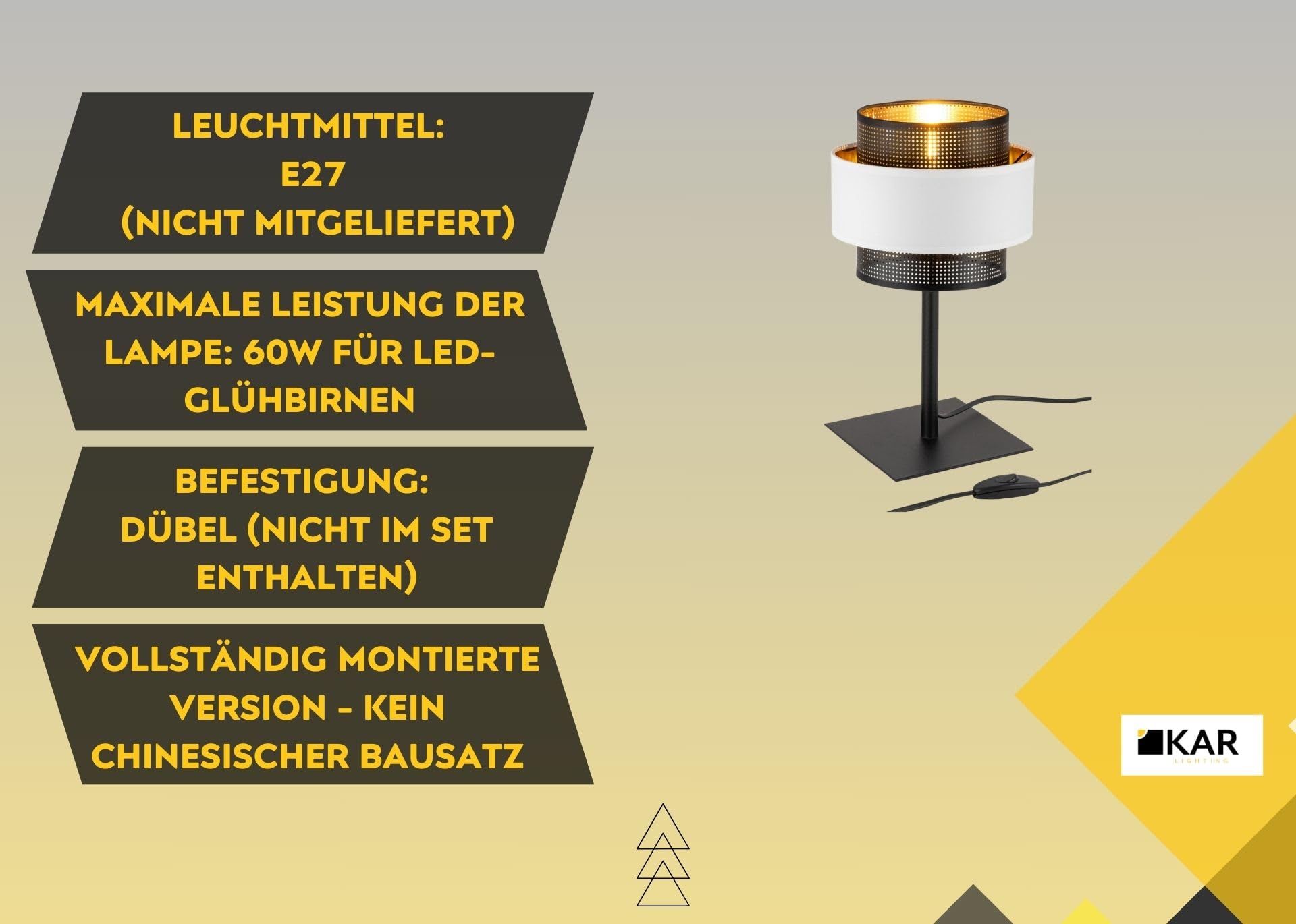 Schreibtischlampe 1-flammig aus PVC und Metall Schwarz Weiß E27 Fassung LED geeignet Lampe für Wohn- und Bürobereiche
