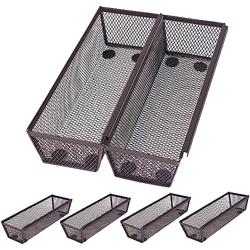 Winter Shore Cesta Metalica Rejilla [Pack de 6] - Cestos Extraibles Cocina con Laterales de Unión y Bases de Goma Antideslizantes - Cesta Metal de Alambre Expandible para Organización Cocina