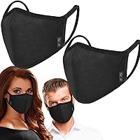 VVUPIC 2-Pack 3-Layer 100% Cotton Washable Reusable Cloth Face Masks - Black Unisex with Adjustable Nose Wire