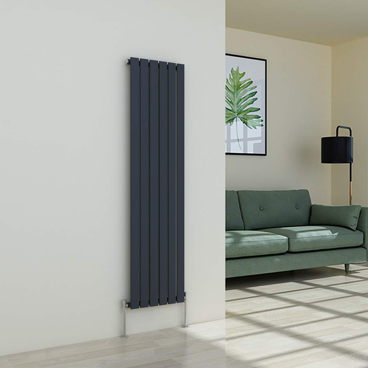 Warmehaus Vertical Designer Radiator Flat Panel Modern Heating Single Anthracite Radiator 1600 x 410mm — image 1