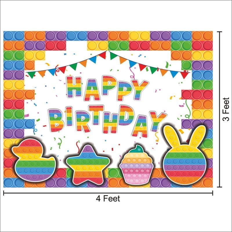 Image of Pop It Birthday Backdrop 4x3 Ft | Backdrops for Decoration | Birthday Decoration Backdrop | Banner for Kids Theme Party