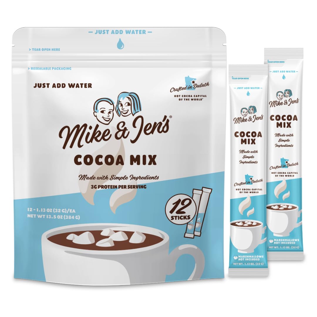 Mike & Jen's Hot Cocoa Mix Single Serve Sticks. 5 Simple Ingredients. 12 Servings