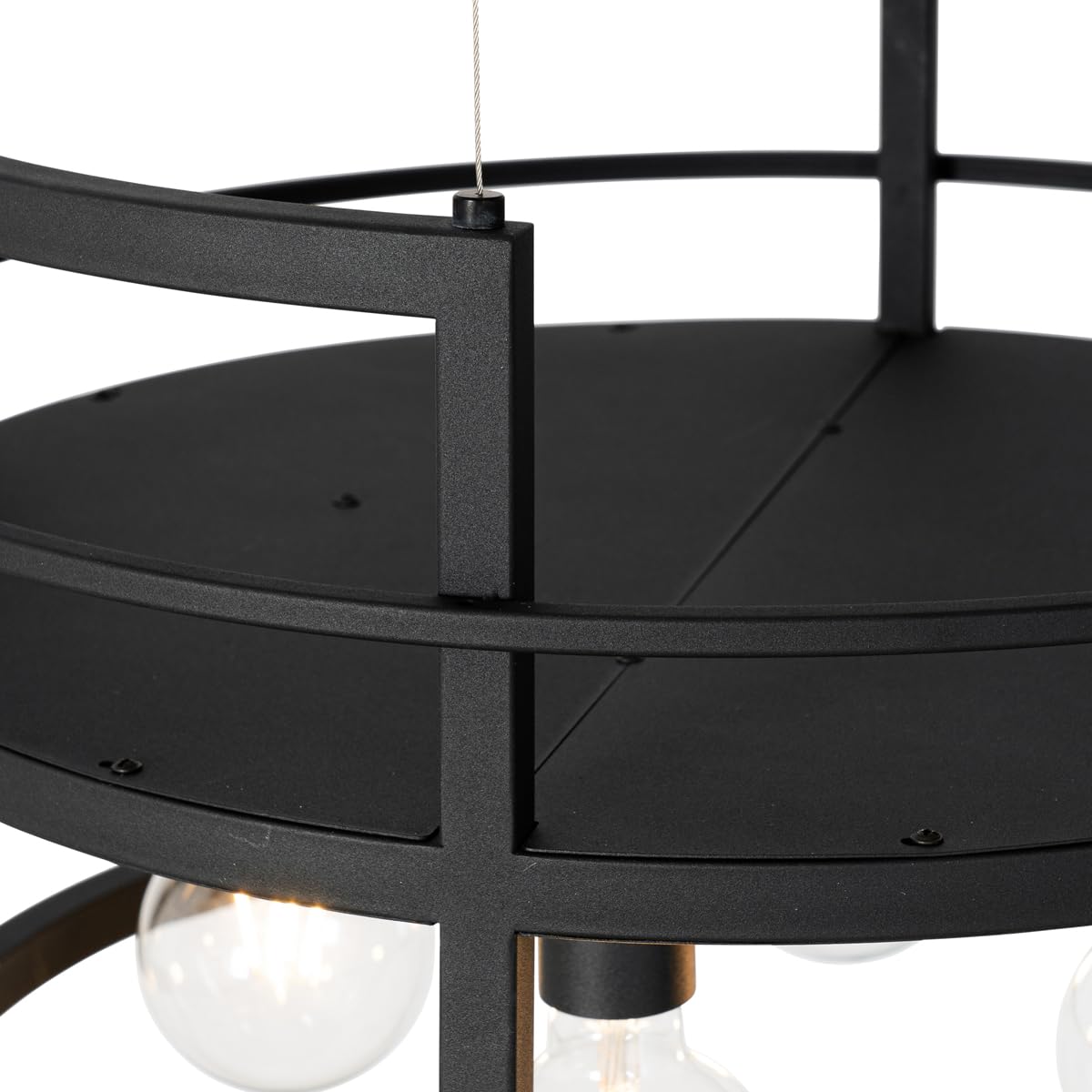 Qazqa Pendelleuchte Cage – 4-flammig, Schwarz Mit Holzregal, Höhenverstellbar 73,5–150 Cm, Für E27 LED