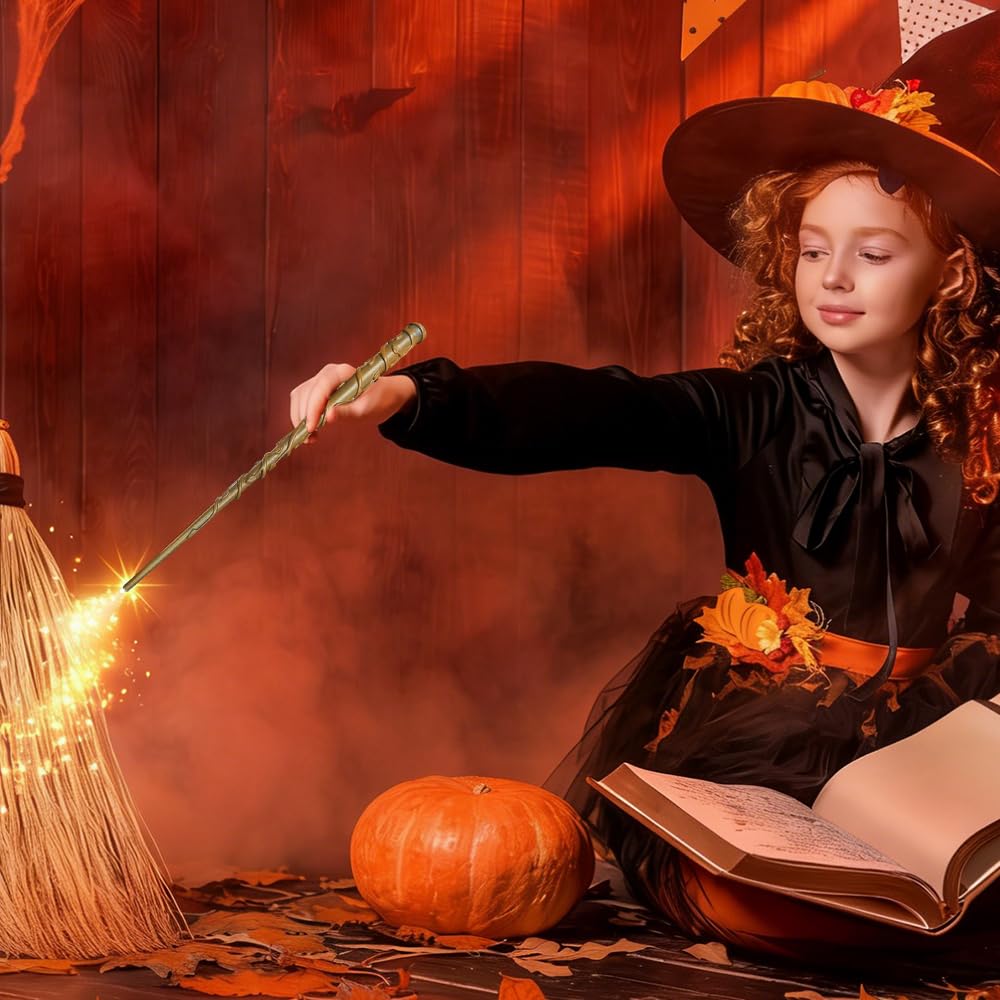 Baguette Hermione Granger, 37CM Baguette Hermione avec Noyau Acier, Réplique De Baguettes en Résine, USBBaguette Harry Boîte Cadeau vec Carte de Sort, Ticket de Station et Collier