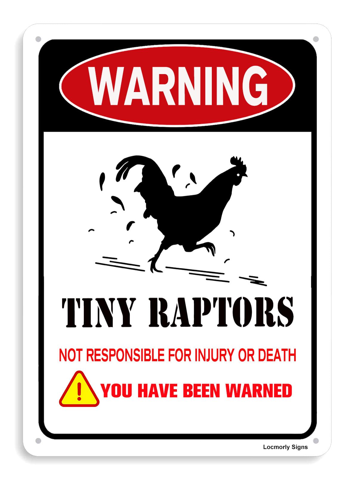 Warning Tiny Raptors Sign Aluminum Chicken Coop Signs, 8x12 Inch, Rooster Hen House Decor