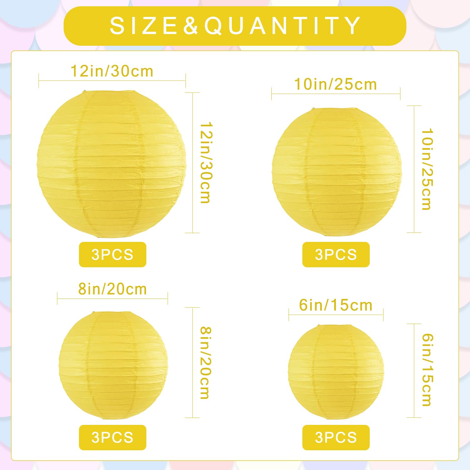 Peywot 12Pcs Round Paper Lanterns Assorted Sizes (6