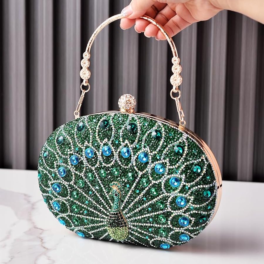 Boutique De FGG Monederos De Mano De Cristal Con Diseño De Pájaro Para Mujer, Elegante Bolso De Noche Con Diamantes De Imitación, Bolso De Mano Para Boda, Mini, Rojo Mezclado, Small
