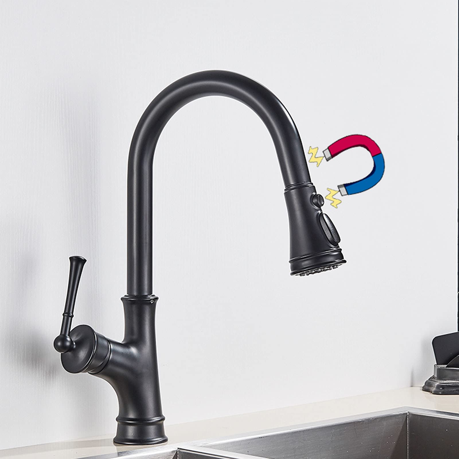 SdaryWare Kitchen Faucet Brass, Magnetic Pull Out Sprayer Swivel Kitchen Faucets Three Water Mode Hot and Cold Water Brass Mixer Tap,Brushed nickel,Brushed Nickel