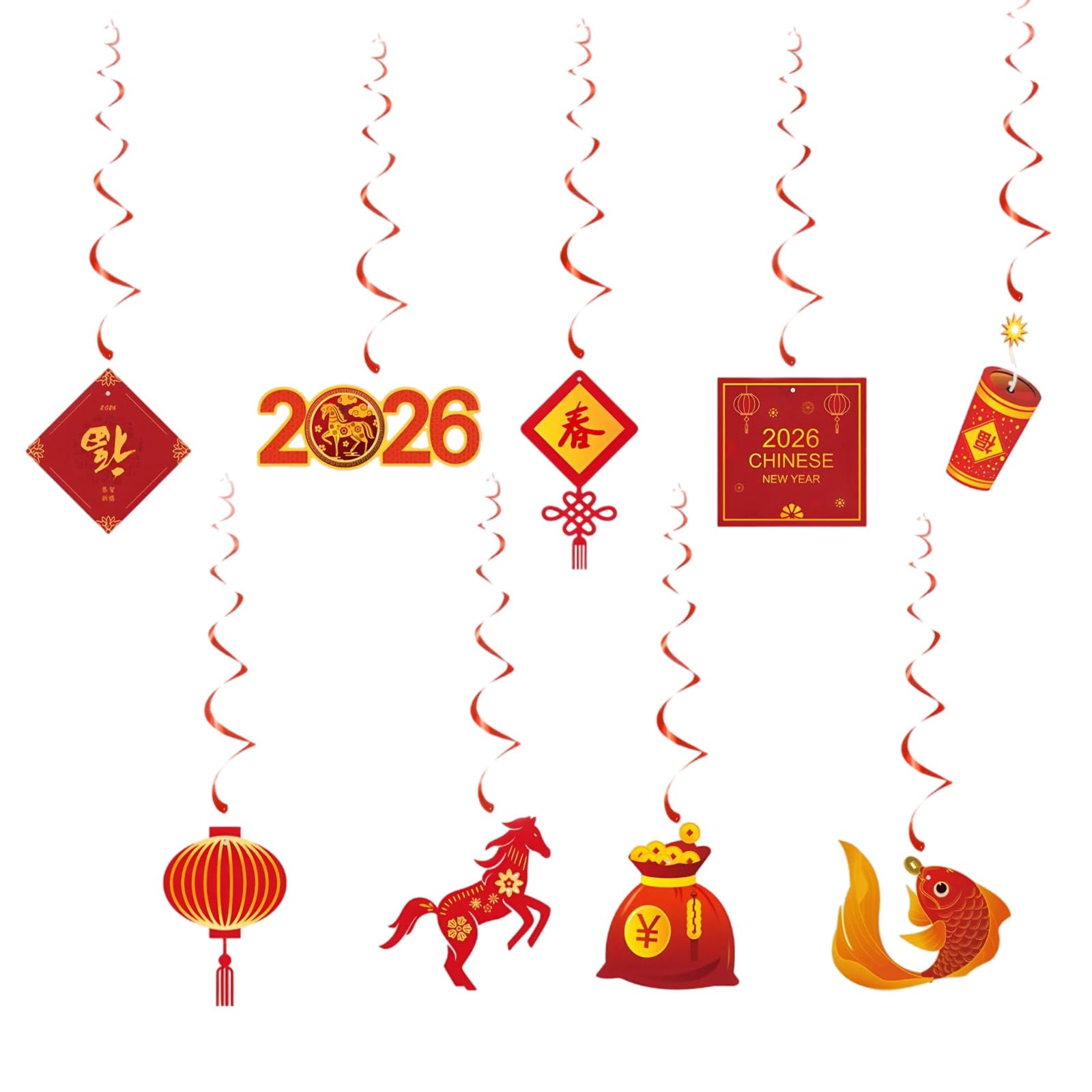 18 Pcs Chinese New Year Decorations 2026, Lunar New Year Spring Festival Swirl Decor, Happy New Year 2026 Ceiling Decoration for Spring Festival New's Year's Home Party Decoration
