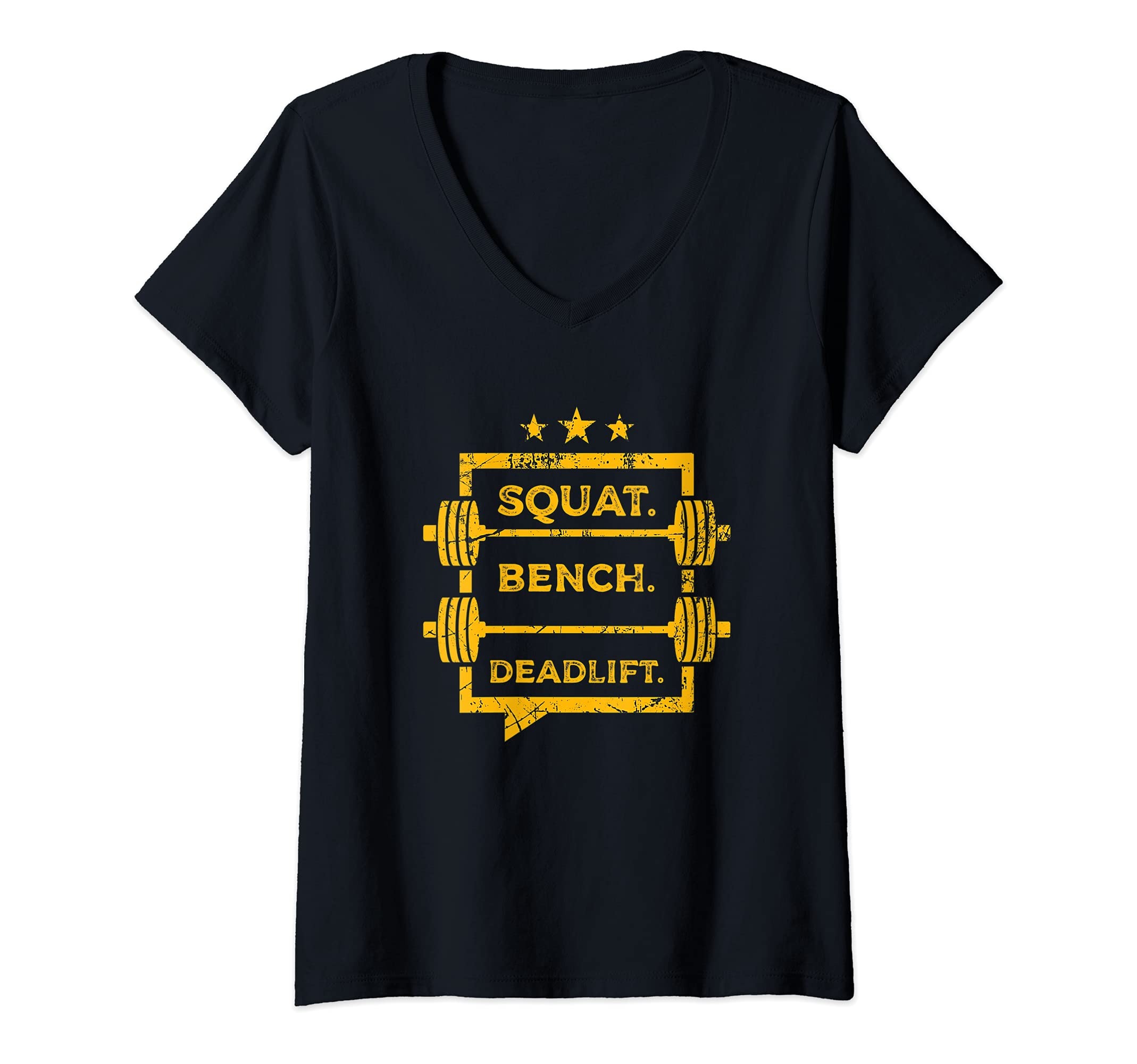 Womens Cool Powerlifting Strength Training Barbell V-Neck T-Shirt, Black