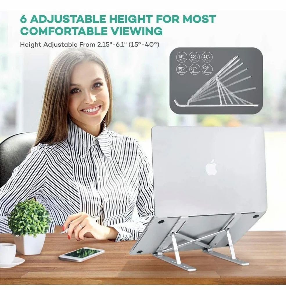 6 Angles Adjustable Ergonomic Foldable Portable Tabletop Laptop/Desktop Riser Stand Holder Compatible for MacBook, HP, Dell, Lenovo & All Other Notebook (Silver) 14 61 z0JPoRyL. SL1000
