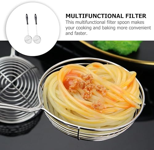 Miniatura 6 de Hemoton 4pcs Stainless Steel Spider Strainer Skimmer Spoon Hot Pot Strainer Scoop Pasta Noodle Dumpling Spoon for Kitchen Cooking Frying (Black)