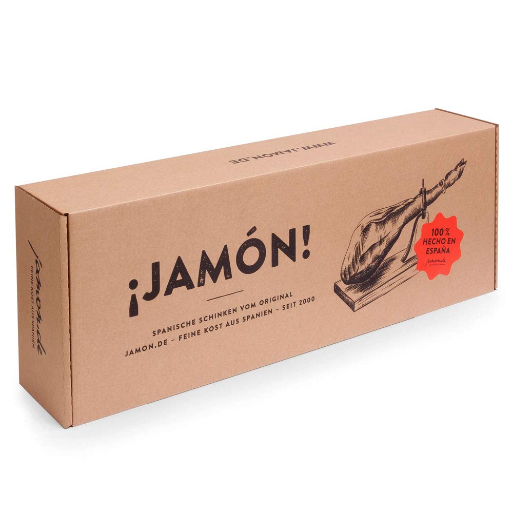 Jamon-Box Nr. 1 von jamon.de Serrano Schinken 4,5 kg im Geschenkkarton mit Zubehör Schinken-Set