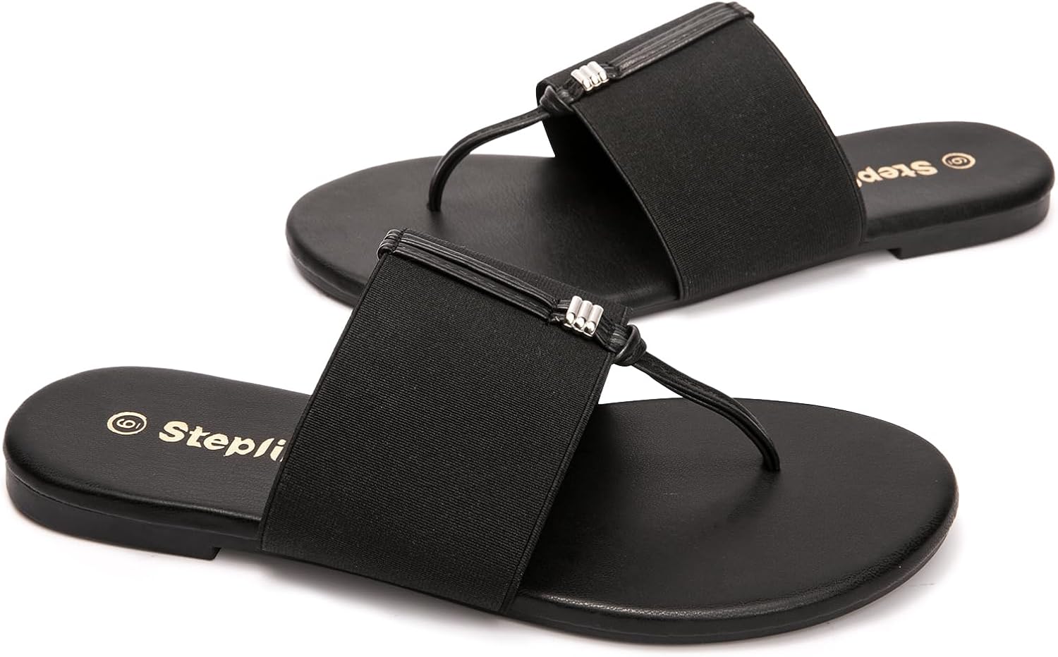 Women's Elastic T-Strap Sandals - Comfortable Slip-On Summer Flats, Stretchy Slide Sandals for Walking, Beach, and Casual Wear