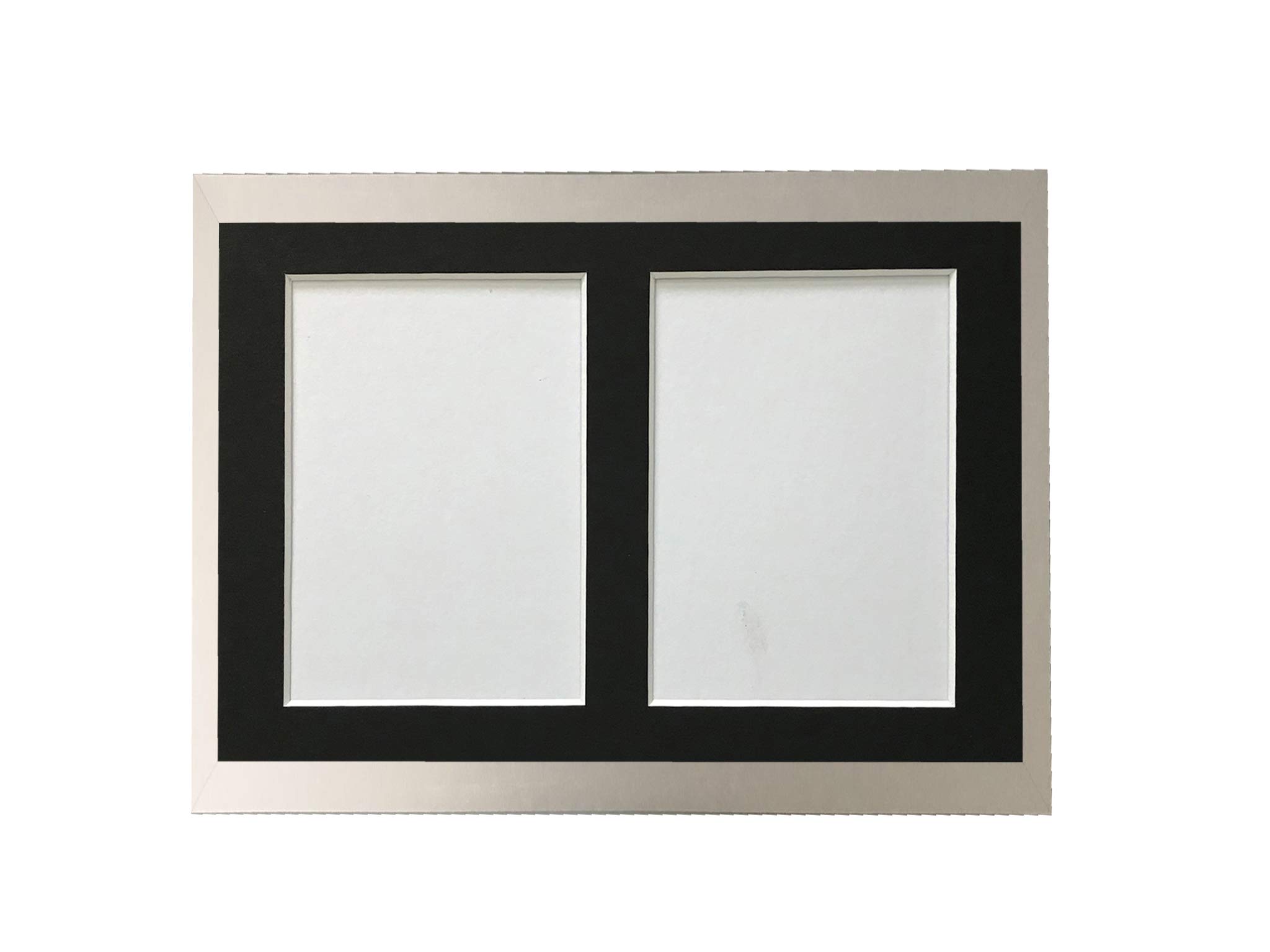 Frames By Post Silver Frame And Black Multi Mount H7 Silver Picture Photo Frame With Black 5 X 3.5 Inch Two Aperture Mount