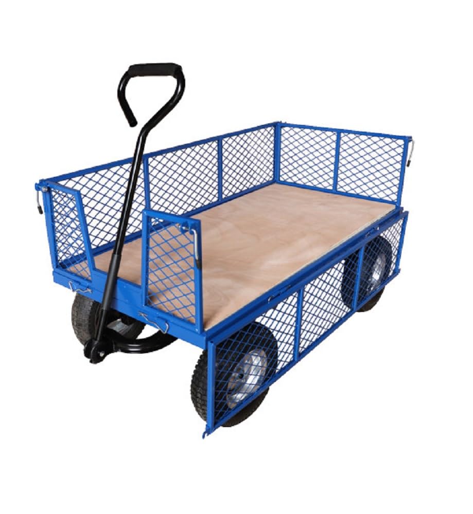 Bristol Tool Company 18 94 Blue Workhorse General Purpose Platform Truck With Mesh Sides, Plywood Base, Puncture Proof Reach Compliant Wheels - 450Kg Capacity