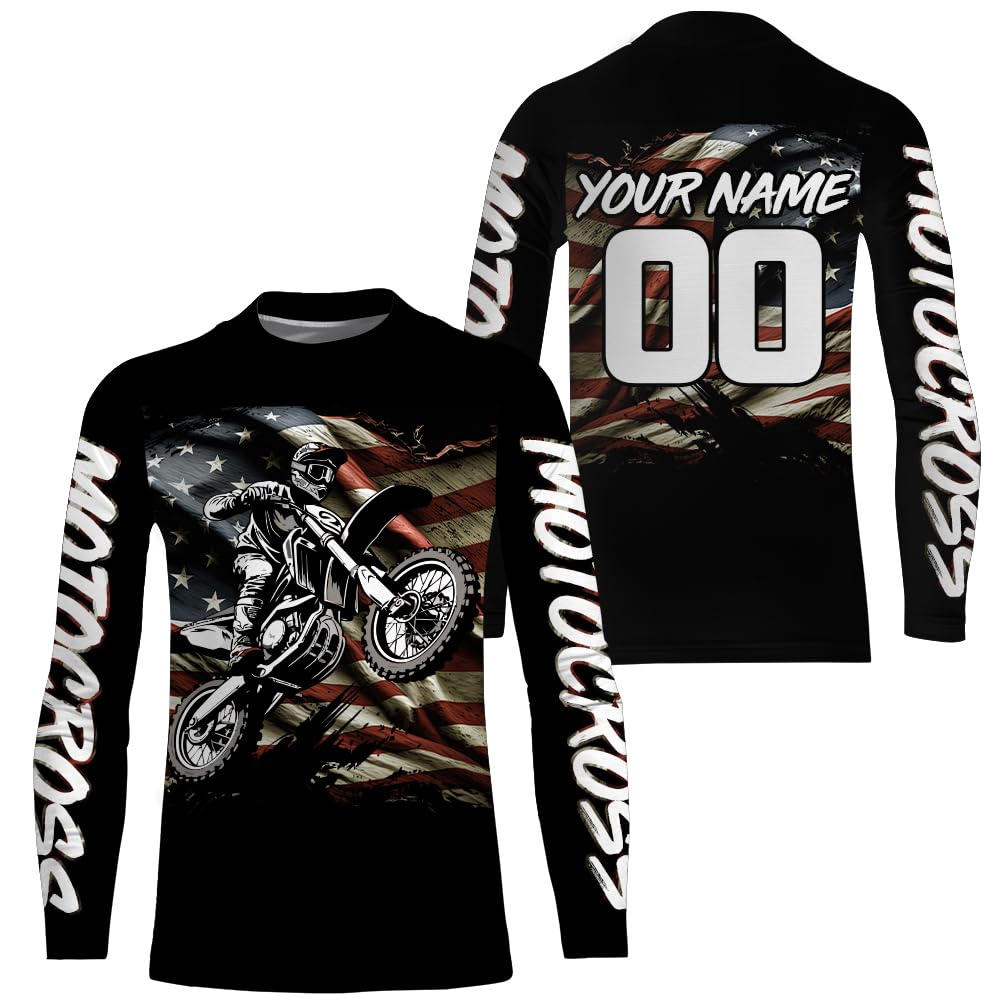 Motocross Jersey American Flag Kid&Adult UPF30+ Dirt Bike Racing Jersey Patriotic Off-Road Motorcycle Riding Shirt| XM71 (Kid Jersey)