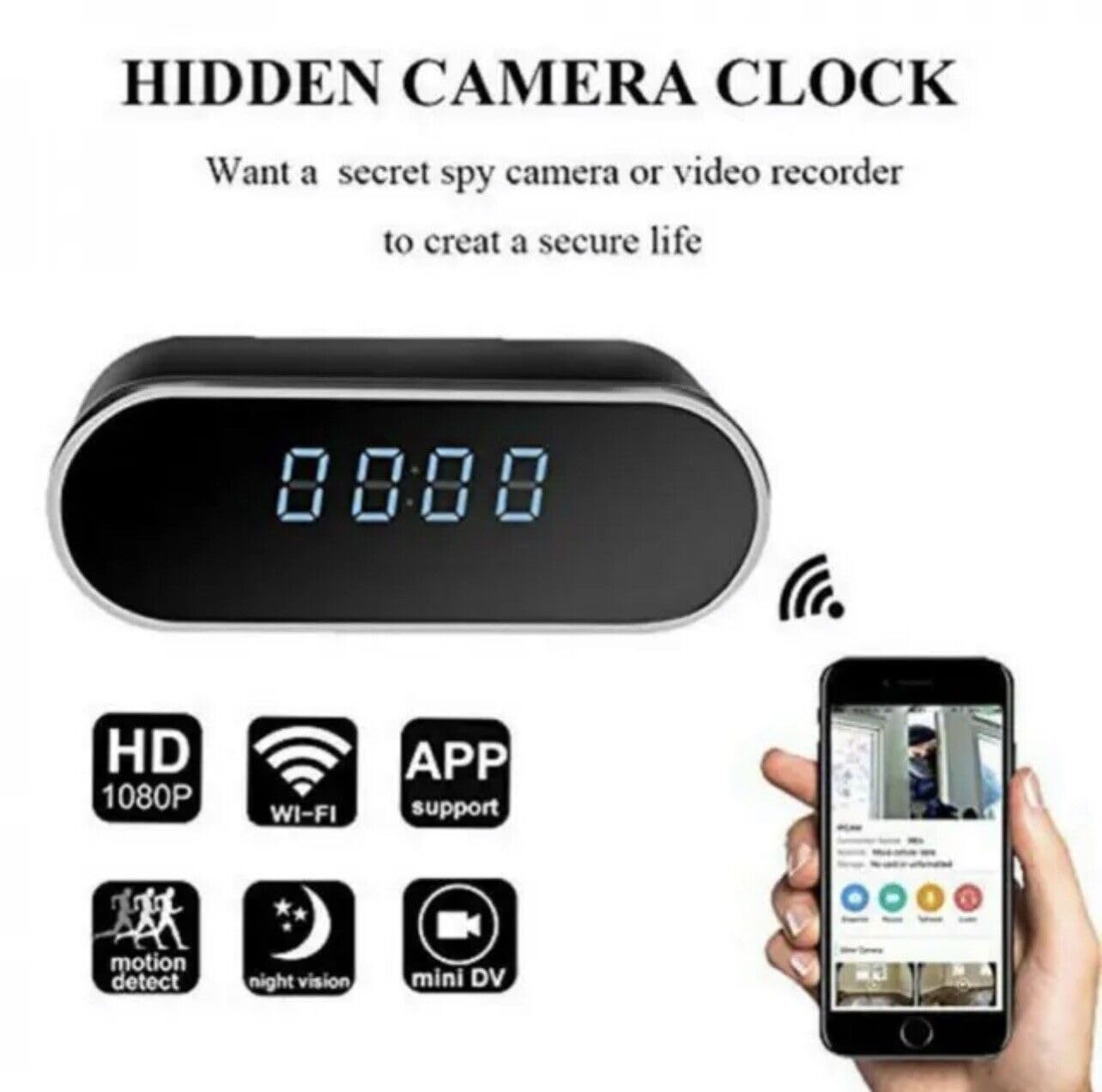 Generico Reloj despertador digital con cámara espía, cámara oculta, wifi y vídeo