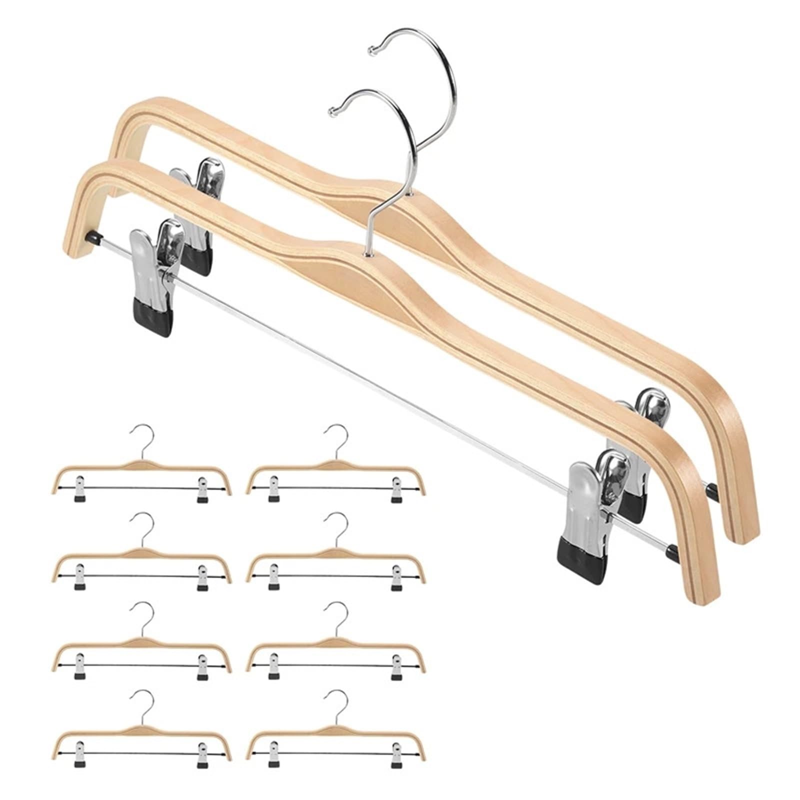 Trouser Hanger 10 Pack Solid Finish Wooden Skirt Hangers With Anti-Rust Clips Coat Clothes Hangers