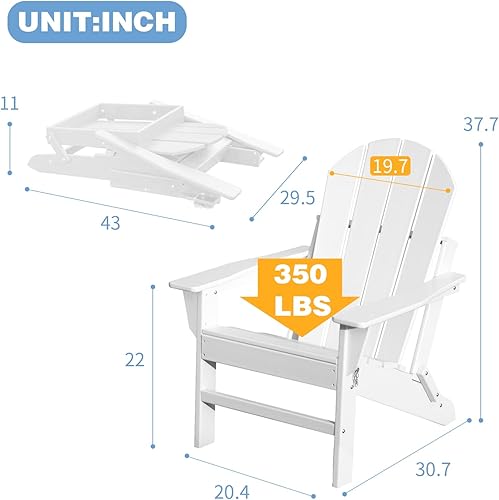Miniatura 2 de BIVODA Silla Adirondack para exteriores con grano de madera natural hecha de madera de HDPE para porche piscina fogata jardín de césped color blanco