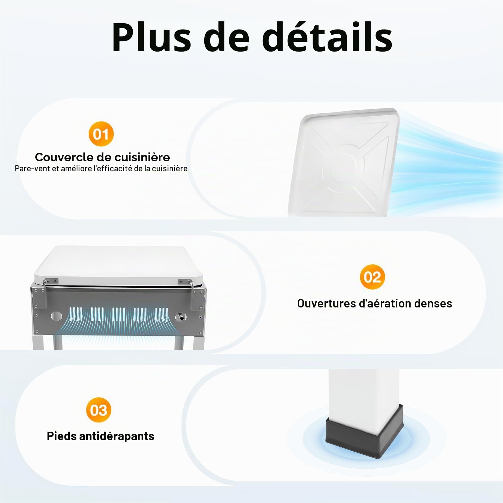 Cuisinière À Gaz 4 Feux Blanche, Réchaud De Cuisine Sur Pied Avec Couvercle Et Étagères, Compacte Et Robuste, Idéale Pour La Cuisine, Le Camping Ou Les Extérieurs, Facile À Nettoyer