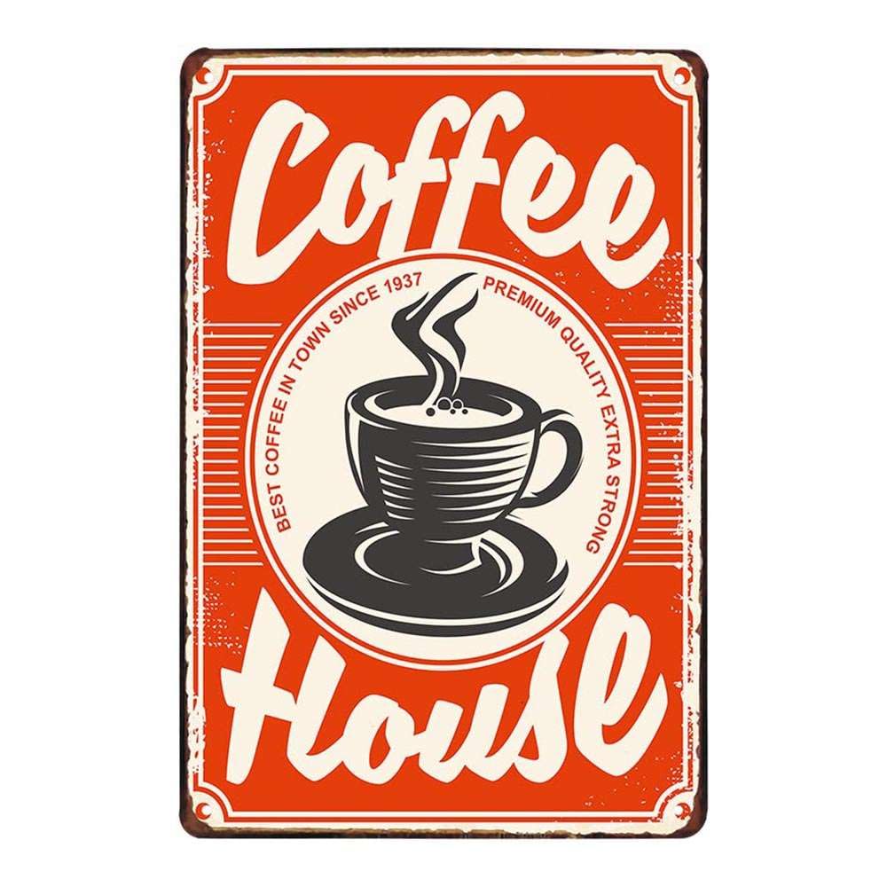 Juego de 4 placas de metal retro vintage con diseño de café