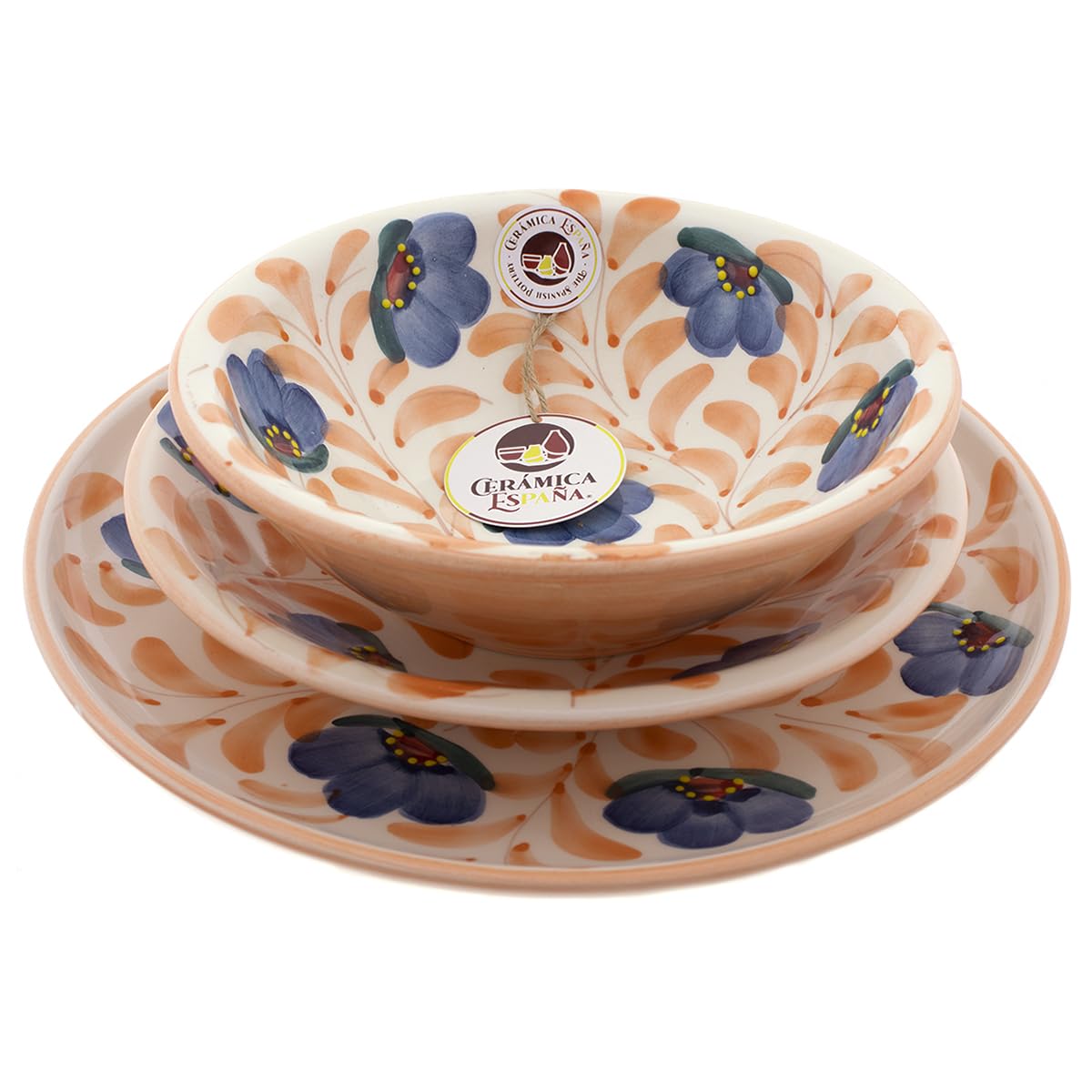 CERÁMICA ESPAÑA | Stoviglie | Stoviglie artigianali | Stoviglie economiche | Stoviglie outlet | Piatti | Set di piatti | Set x3 piatti in ceramica - Modello M01 | Decorazione 100% fatta a mano