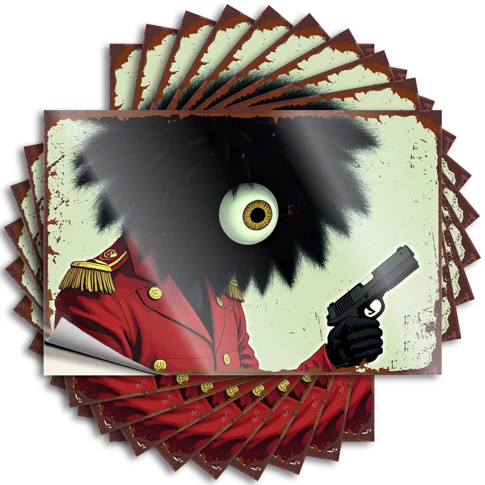 Tattoos Cozy Vinyl Decals, Bar Room Decor Waterproof Window Stickers for Water Bottle | Monstrous Soldier in Red Uniform Holding Gun Perfect for Farmers Laptop Decor(6X9CM)