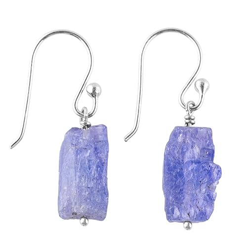 InfinityGemsArt Purple Tanzanite Gemstone Earrings Pair, Natural Raw Crystal, Dangle & Drop, Birthstone, Energy Healing Crystals Jewelry in Rhodium