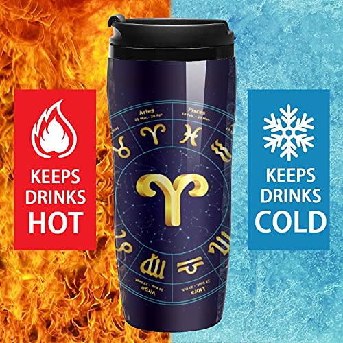 Aries in Circle - Taza de café de plástico con tapa, doble pared aislada con diseño de patrón de impresión - Imagen 5