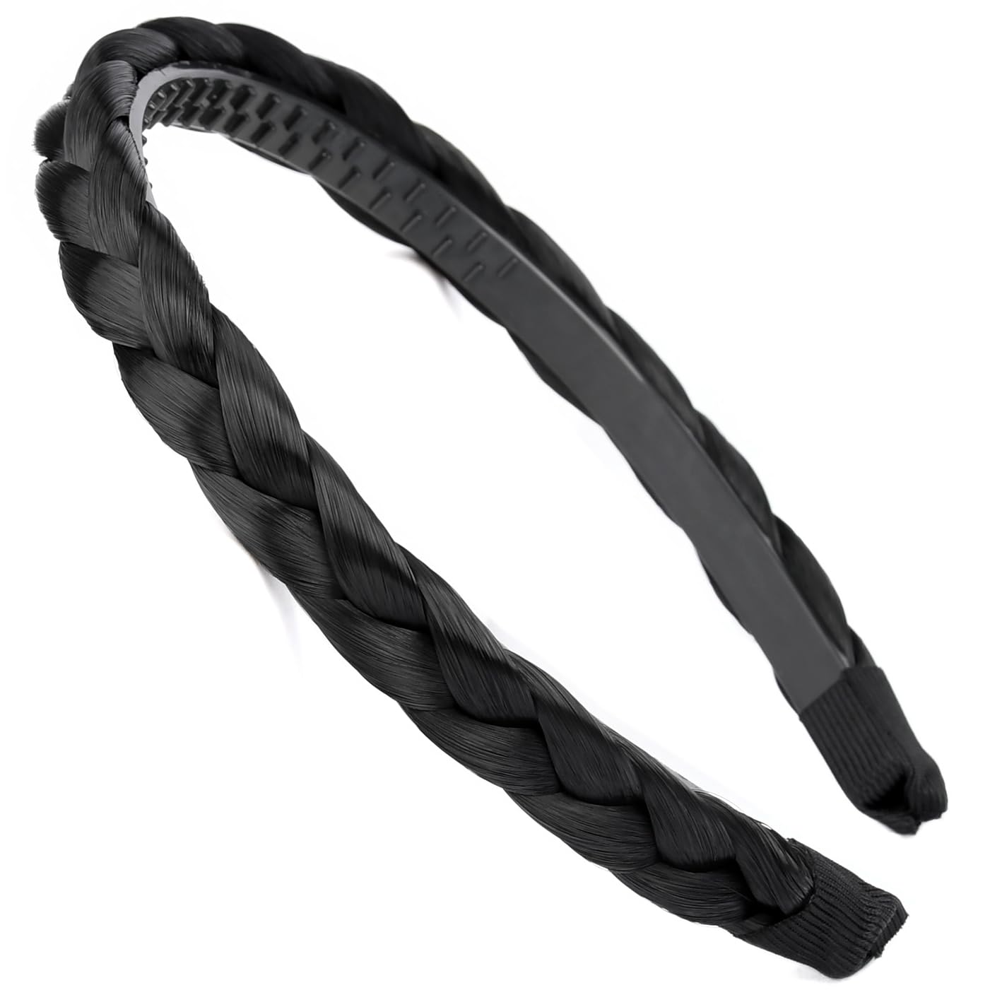 BOBIYA Headband Synthetic Hair Plaited Headband Braid Braided With Teeth Hair Band Accessories for Women Girl (Black) - Image 2