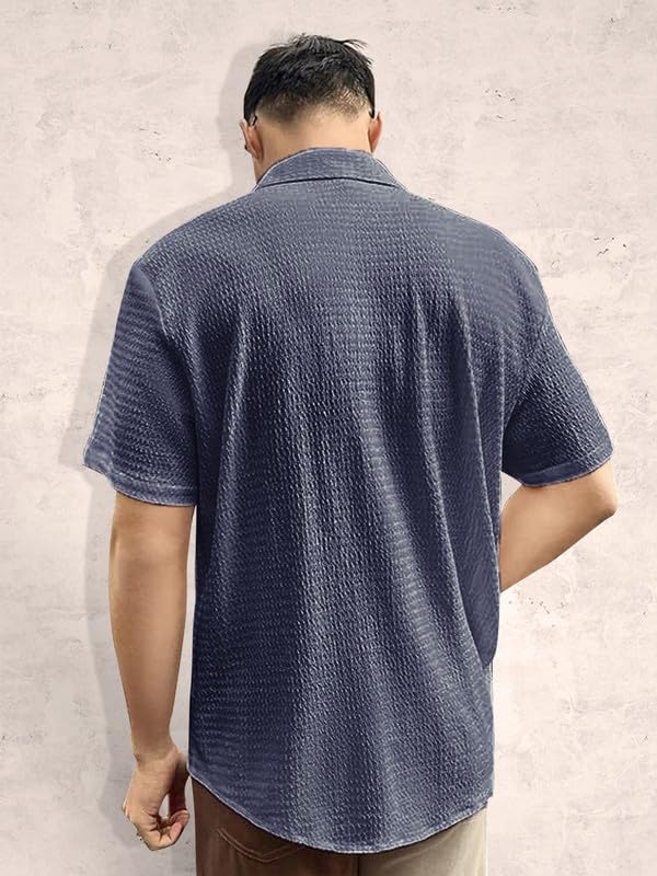 Image of Pinkmint Popcorn Shirt for Men Soild Slim Fit Sleeve Spread Collar Trendy Men Shirt Summer Wear Goa Wear Olive
