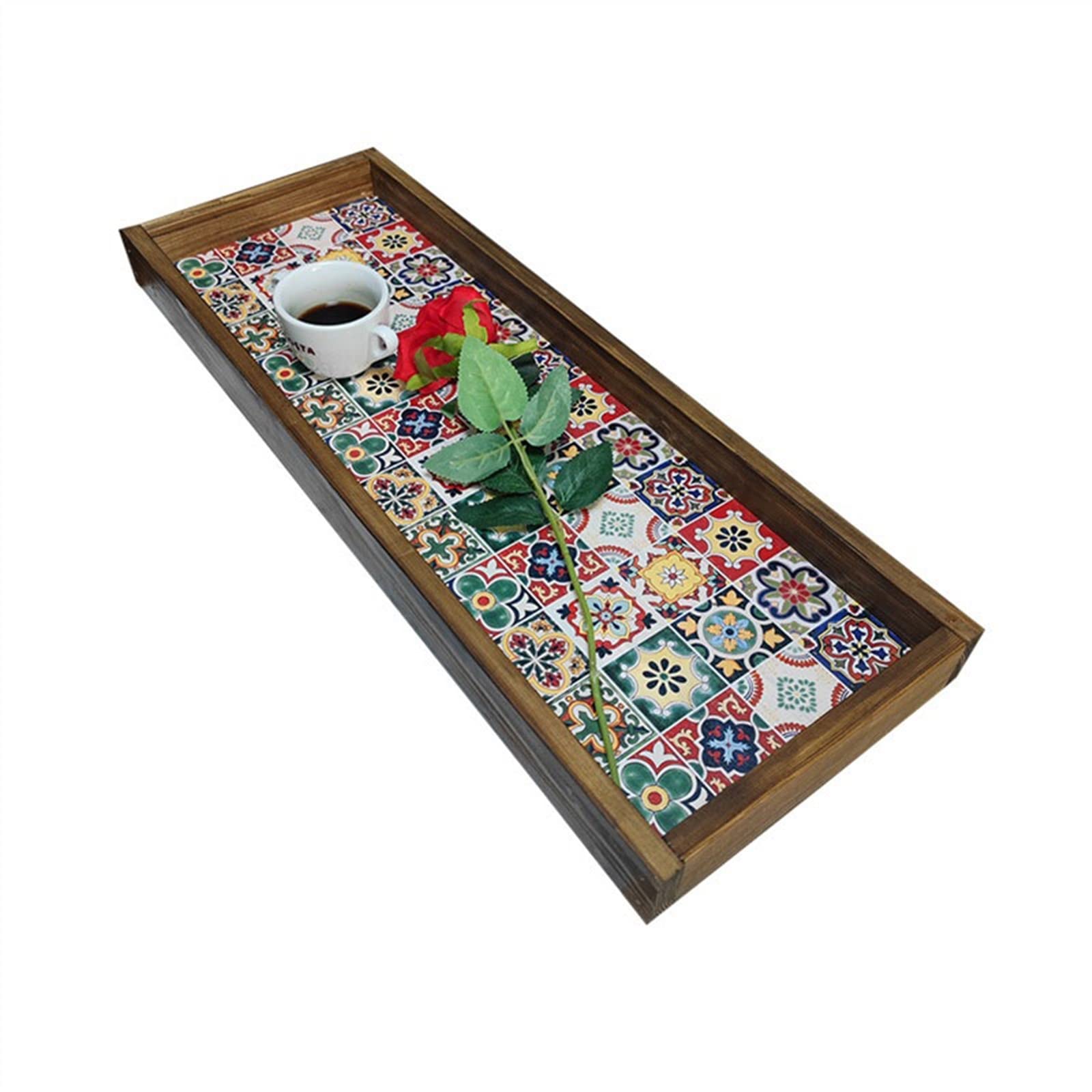 Plateau Européen Vintage en Bois pour Service À Thé, Décoration De La Maison, Plateau De Rangement, Plateau À Café, Plateau À Thé De L'Après-Midi, Plateau À Nourriture (A)