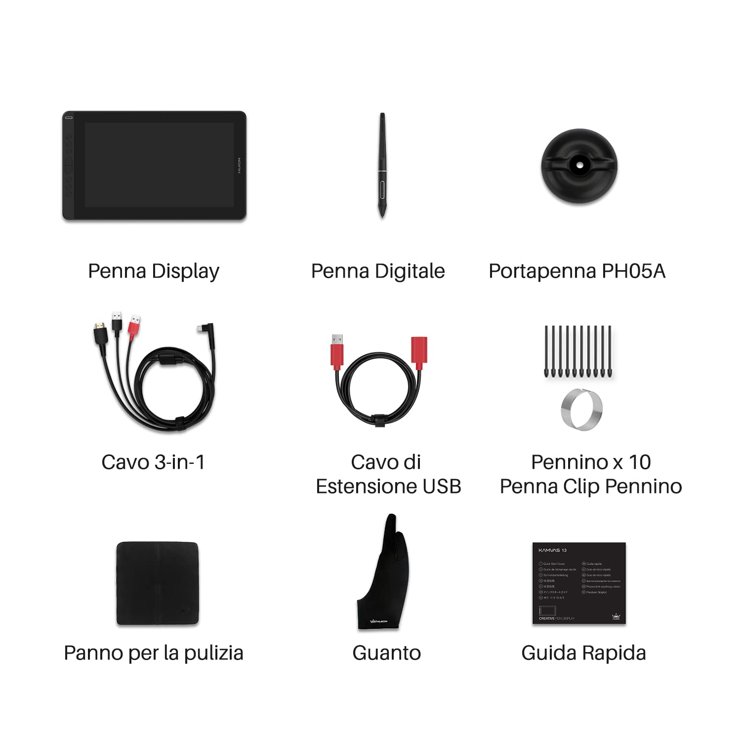 HUION Kamvas 13 Tablet Grafico con Schermo Monitor di Disegno da 13,3 Pollici Schermo Completamente Laminato, 120% sRGB, Nuovo Pennino PW517, Supporto per Dispositivi Android