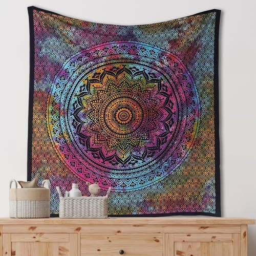 THE ART BOX Mandala Ombre Mur Chambre Tapisserie Esthétique - 135x150 cm Coton Indien Tie Dye Couvre-Lit Moyen Tenture Murale Décor Pique-Nique Couverture...
