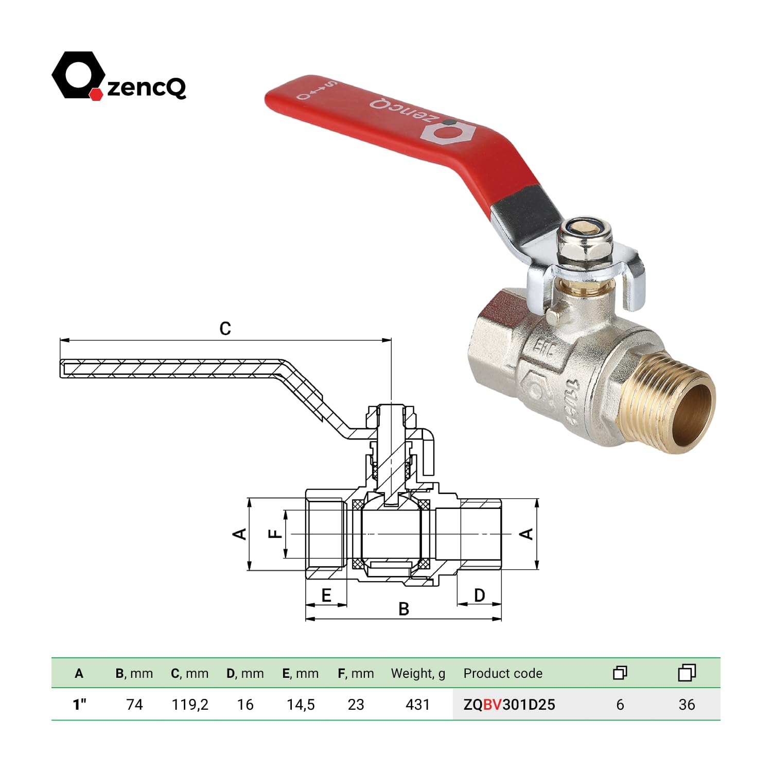 Valvola A Sfera 1 Pollice PN40 - In Ottone Nichelato, Con Leva | Per Uso Industriale E Domestico - Foto 7
